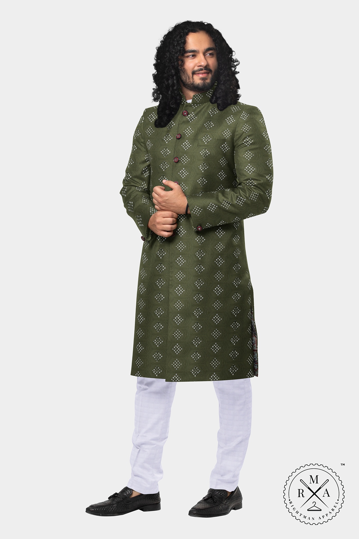 Reflective Henna Green with Mirror Embroidery Kurta SK83